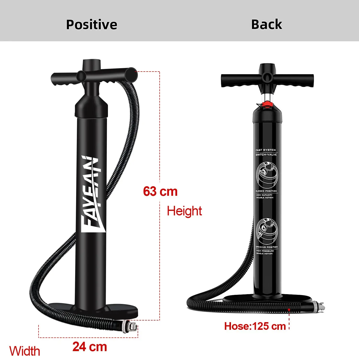 POMPE PADDLE ET KAYAK FAYEAN DOUBLE ACTION HAUTE PRESSION MAX 2BAR BLACK NOIR